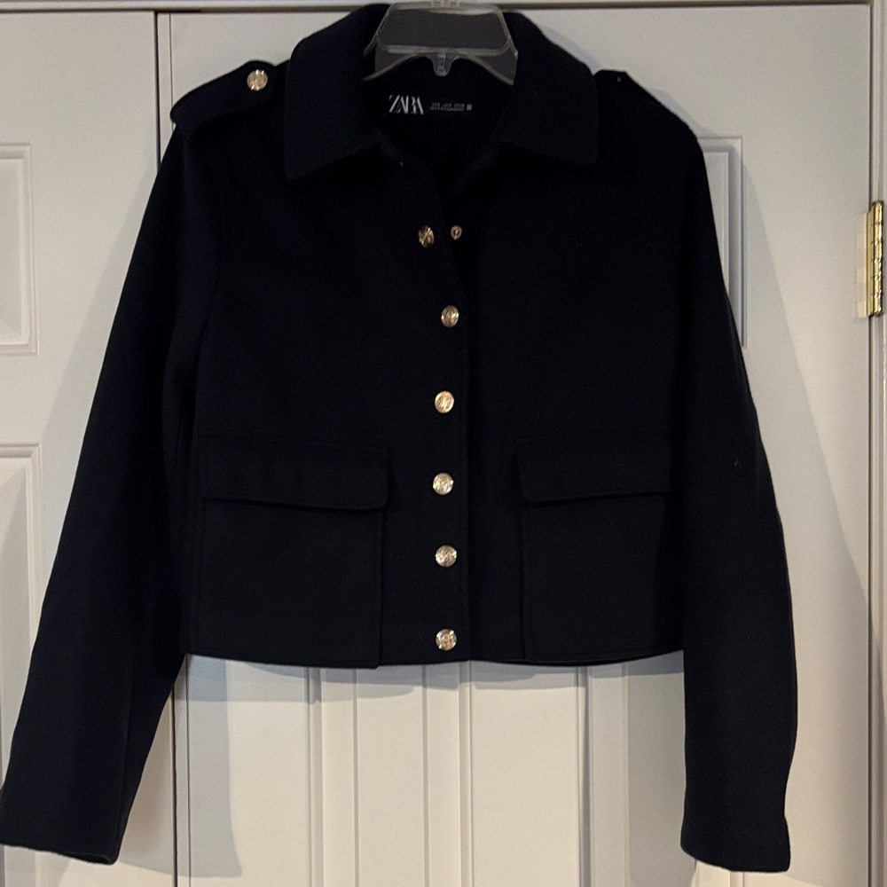 Zara Wool Navy Jacket with Gold Buttons